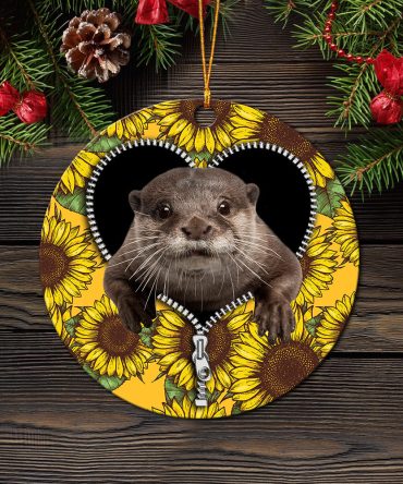Beaver Sunflower Zipper Ceramic Circle Ornament Perfect Gift For Christmas Holiday
