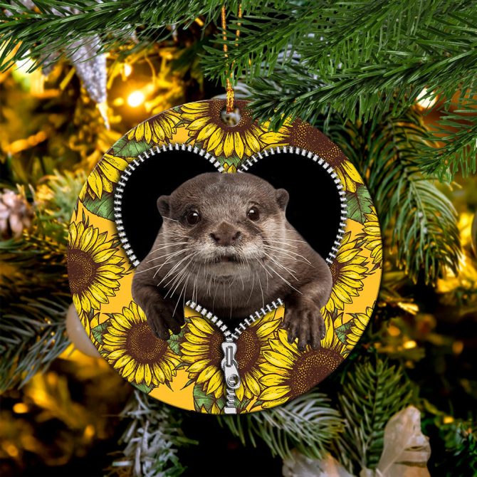 Beaver Sunflower Zipper Ceramic Circle Ornament Perfect Gift For Christmas Holiday - Image 2