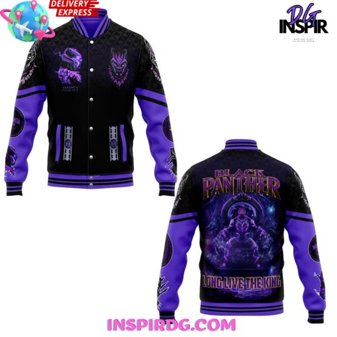 Black Panther Long Live The King Baseball Jacket - Image 2