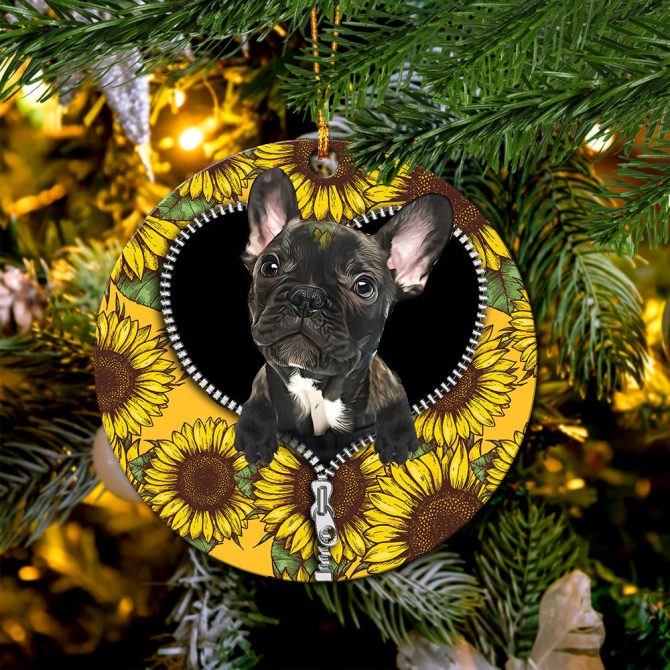 Black French Bulldog Sunflower Zipper Ceramic Circle Ornament Perfect Gift For Christmas Holiday - Image 2