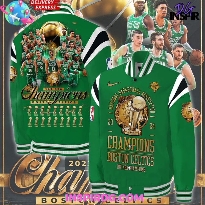 Boston Celtics 18-Time Nba Finals Champions Baseball Jacket