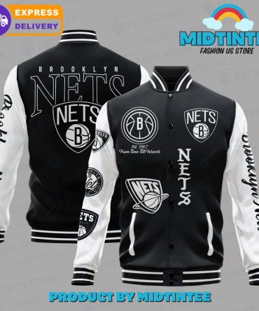 Brooklyn Nets Varsity Jacket - Stylish Black & White Streetwear With Logos - Fast Delivery