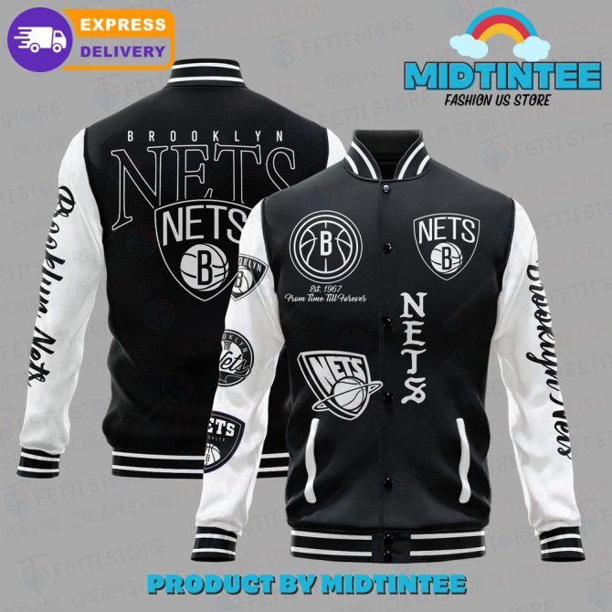 Brooklyn Nets Varsity Jacket - Stylish Black & White Streetwear With Logos - Fast Delivery