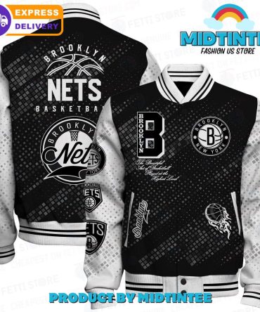 Brooklyn Nets Varsity Jacket - Stylish Black & White Basketball Fan Gear , Fast Shipping!