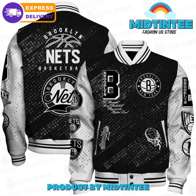 Brooklyn Nets Varsity Jacket - Stylish Black & White Basketball Fan Gear , Fast Shipping!