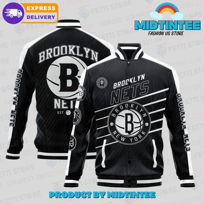 Brooklyn Nets Varsity Jacket - Stylish Black Bomber For Fans , Fast Delivery!