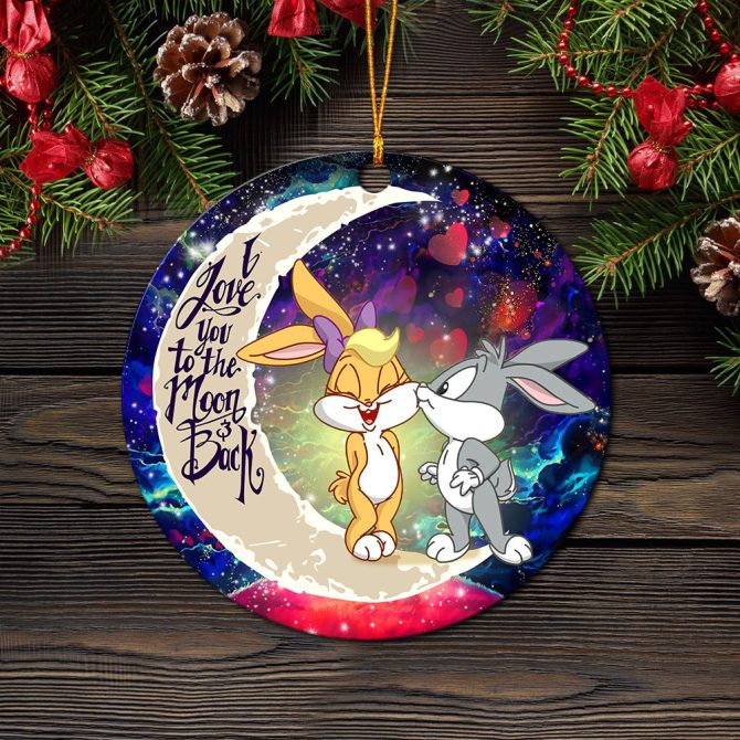 Bunny Couple Love You To The Moon Galaxy Ceramic Circle Ornament Perfect Gift For Christmas Holiday