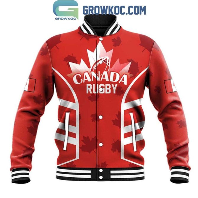 Canada Rugby Jacket - Premium Red Varsity Style With Maple Leaf Design For Fans