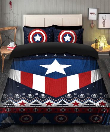 Captain America Christmas Bedding Set Duvet Cover And 2 Pillowcases