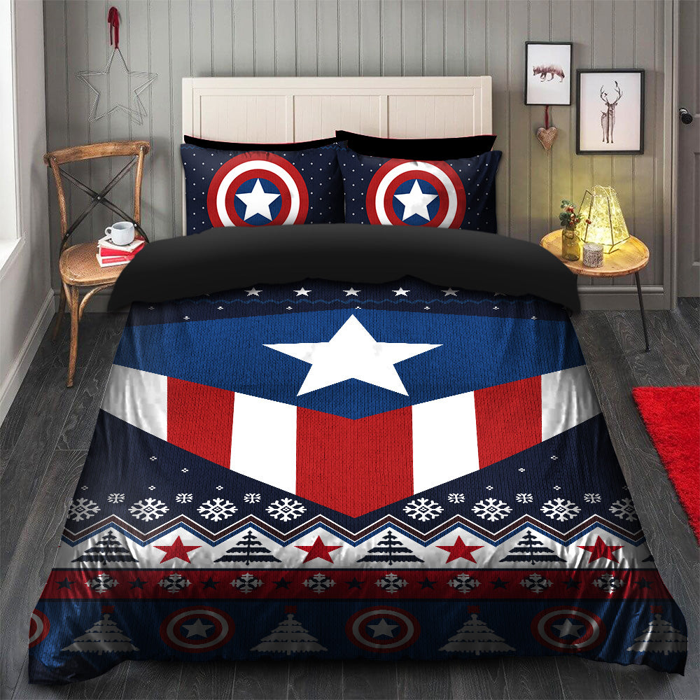 Captain America Christmas Bedding Set Duvet Cover And 2 Pillowcases