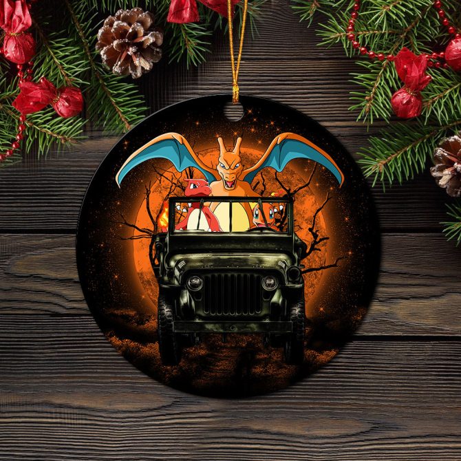 Charizard Charmender Drive Jeep Halloween Moonlight Ceramic Circle Ornament Perfect Gift For Christmas Holiday - Image 2