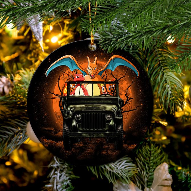 Charizard Charmender Drive Jeep Halloween Moonlight Ceramic Circle Ornament Perfect Gift For Christmas Holiday