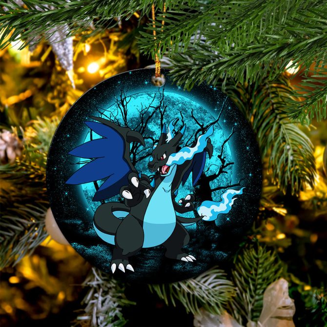 Charizard Mega X Moonlight Ceramic Circle Ornament Perfect Gift For Christmas Holiday
