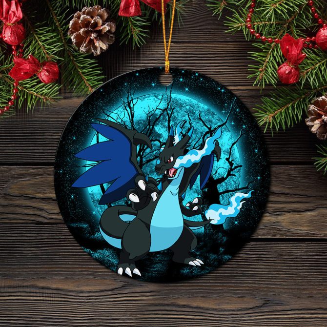 Charizard Mega X Moonlight Ceramic Circle Ornament Perfect Gift For Christmas Holiday - Image 2