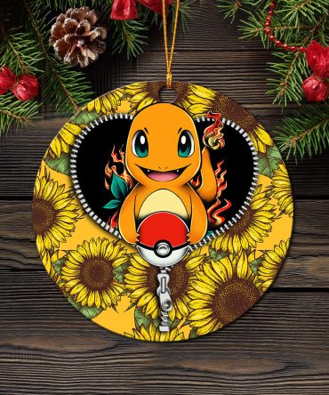 Charmander Pokemon Sunflower Zipper Ceramic Circle Ornament Perfect Gift For Christmas Holiday