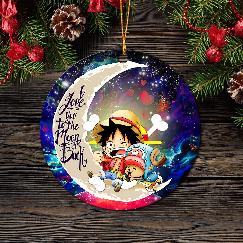 Chibi Luffy And Chopper One Piece Anime Love You To The Moon Galaxy Ceramic Circle Ornament Perfect Gift For Christmas Holiday