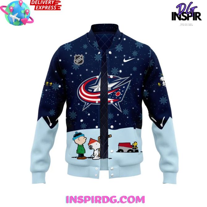 Columbus Blue Jackets Peanuts Holiday Speciality Varsity Jacket - Image 2