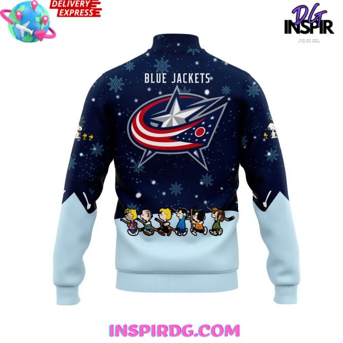 Columbus Blue Jackets Peanuts Holiday Speciality Varsity Jacket - Image 3