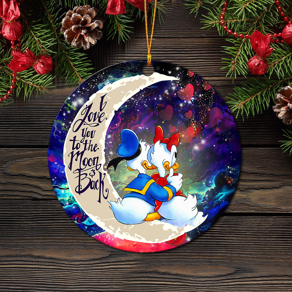 Couple Cute Duck Couple Love You To The Moon Galaxy Ceramic Circle Ornament Perfect Gift For Christmas Holiday