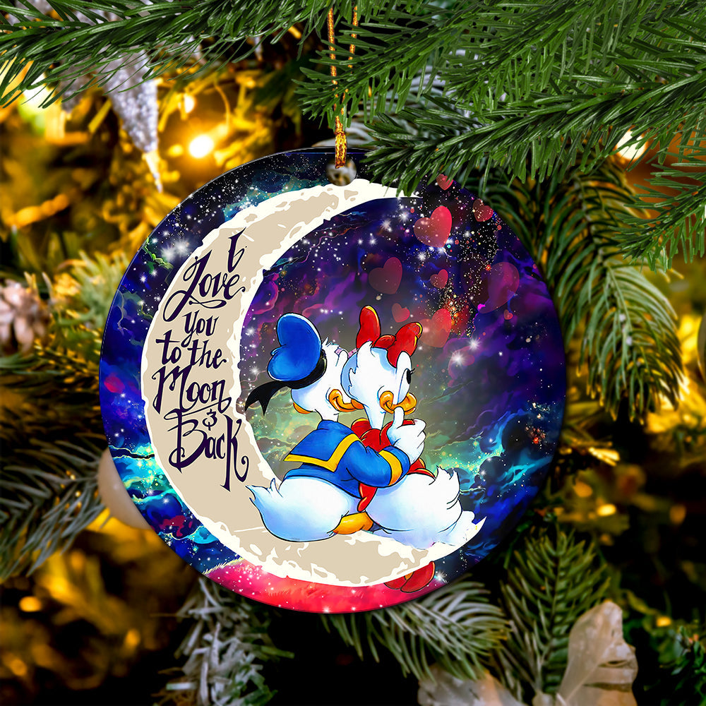 Couple Cute Duck Couple Love You To The Moon Galaxy Ceramic Circle Ornament Perfect Gift For Christmas Holiday - Image 2