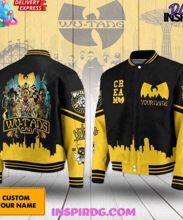 Cream Wu Tang Clan Custom Name Baseball Jacket