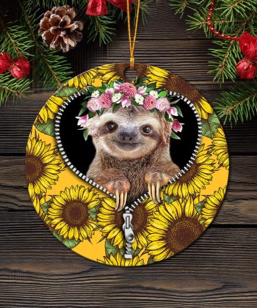 Cue Sloth Sunflower Zipper Ceramic Circle Ornament Perfect Gift For Christmas Holiday