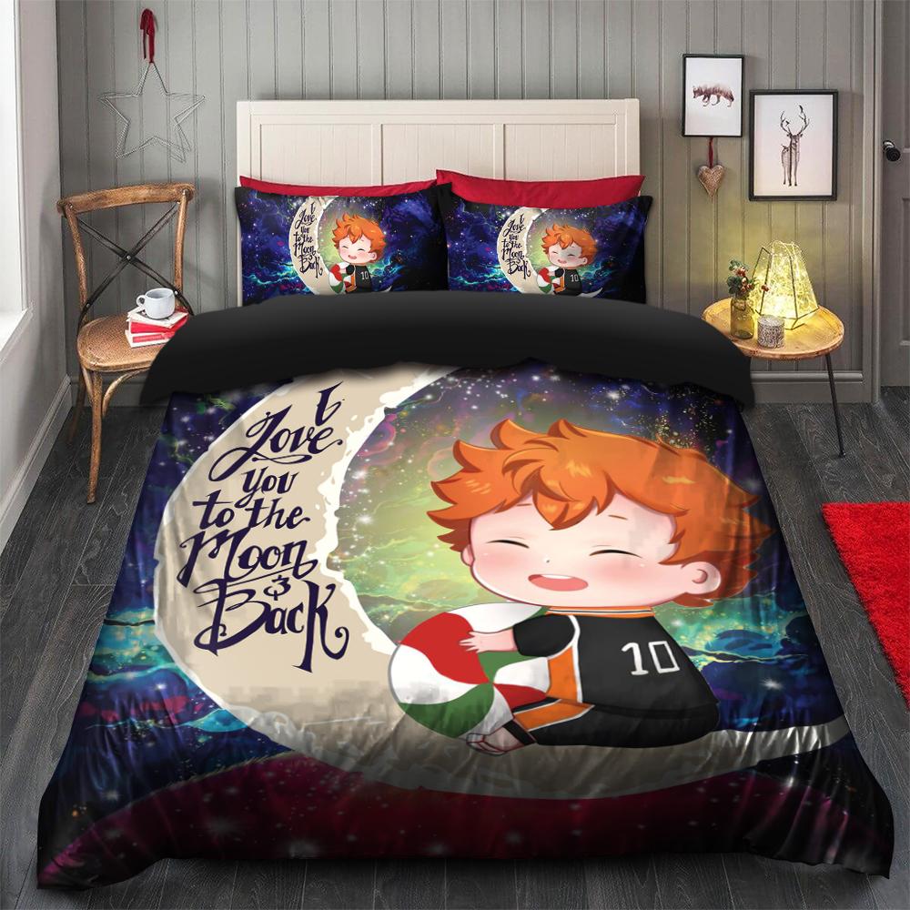 Cute Hinata Haikyuu Love You To The Moon Galaxy Bedding Set Duvet Cover And 2 Pillowcases - Image 2