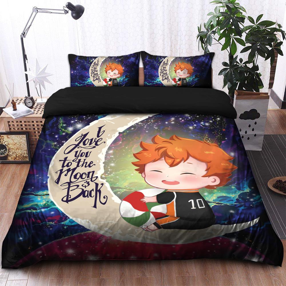 Cute Hinata Haikyuu Love You To The Moon Galaxy Bedding Set Duvet Cover And 2 Pillowcases
