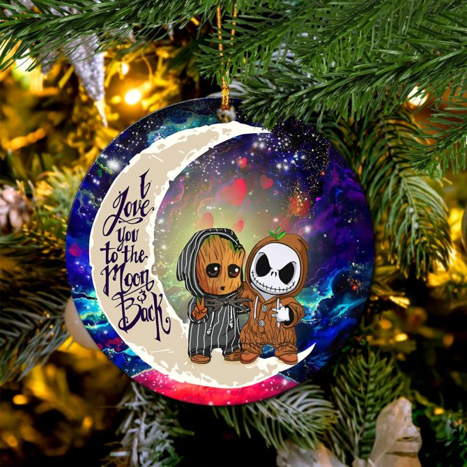 Cute Baby Groot And Jack Nightmare Before Christmas Love You To The Moon Galaxy Ceramic Circle Ornament Perfect Gift For Christmas Holiday - Image 2