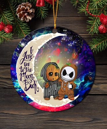 Cute Baby Groot And Jack Nightmare Before Christmas Love You To The Moon Galaxy Ceramic Circle Ornament Perfect Gift For Christmas Holiday
