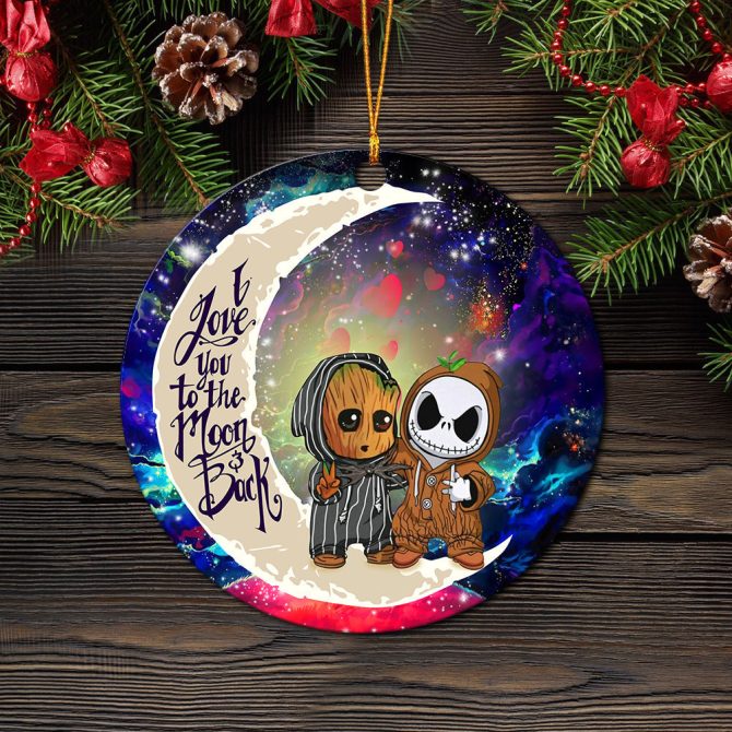 Cute Baby Groot And Jack Nightmare Before Christmas Love You To The Moon Galaxy Ceramic Circle Ornament Perfect Gift For Christmas Holiday