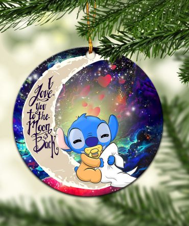 Cute Baby Stitch Sleep Love You To The Moon Galaxy Ceramic Circle Ornament Perfect Gift For Christmas Holiday