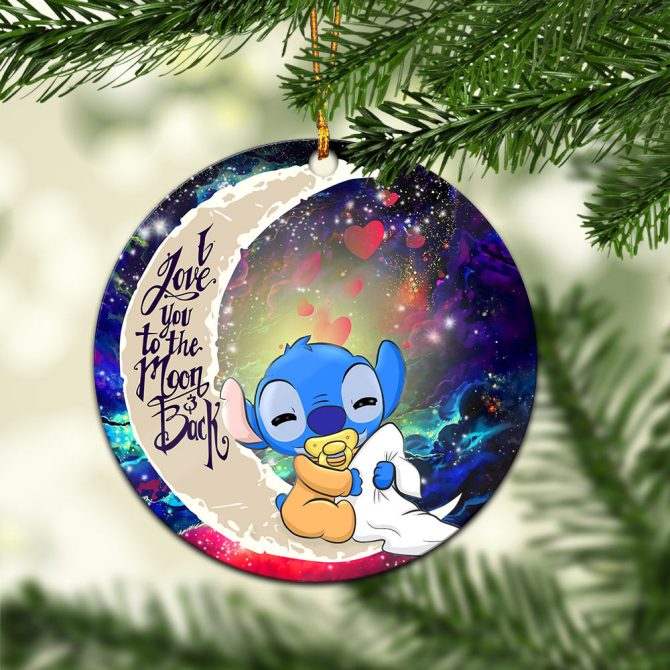 Cute Baby Stitch Sleep Love You To The Moon Galaxy Ceramic Circle Ornament Perfect Gift For Christmas Holiday