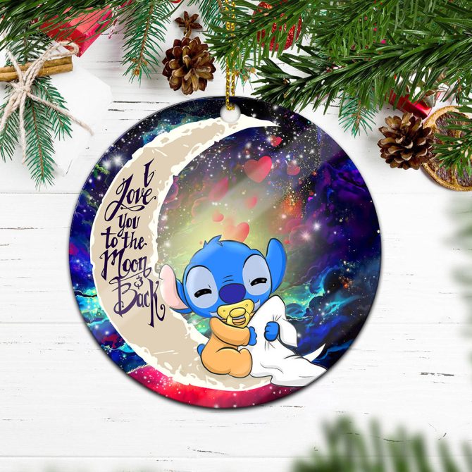Cute Baby Stitch Sleep Love You To The Moon Galaxy Ceramic Circle Ornament Perfect Gift For Christmas Holiday - Image 2