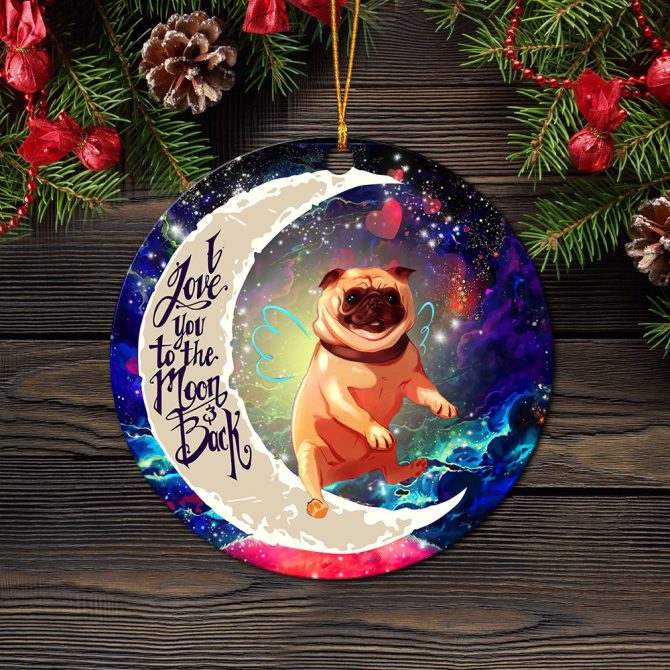Cute Bull Dog Love You To The Moon Galaxy Ceramic Circle Ornament Perfect Gift For Christmas Holiday