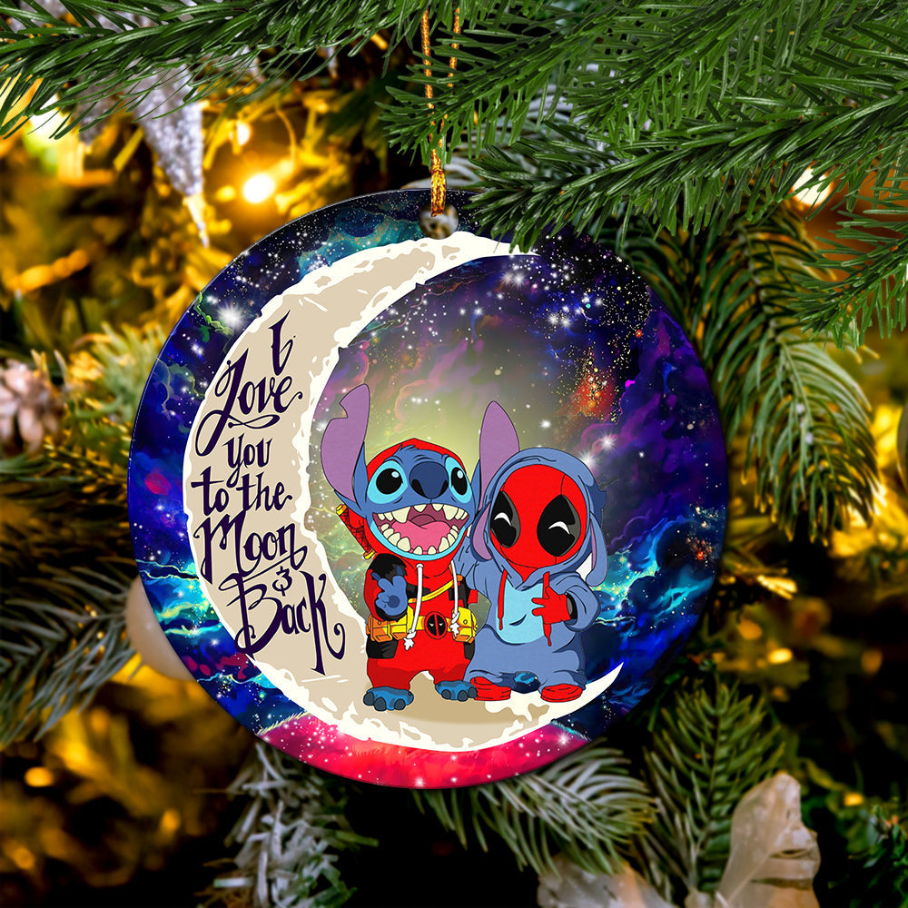 Cute Deadpool And Stitch Love You To The Moon Galaxy Ceramic Circle Ornament Perfect Gift For Christmas Holiday - Image 2