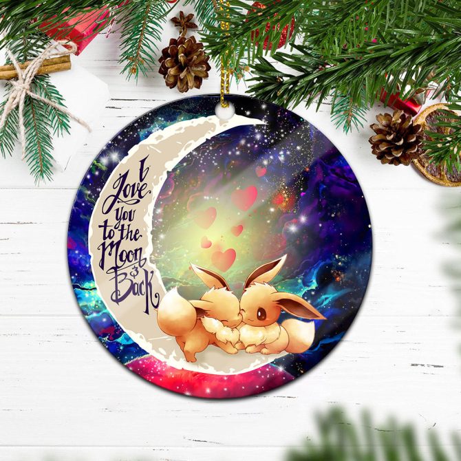 Cute Eevee Pokemon Couple Love You To The Moon Galaxy Ceramic Circle Ornament Perfect Gift For Christmas Holiday - Image 2