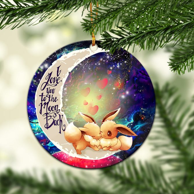 Cute Eevee Pokemon Couple Love You To The Moon Galaxy Ceramic Circle Ornament Perfect Gift For Christmas Holiday