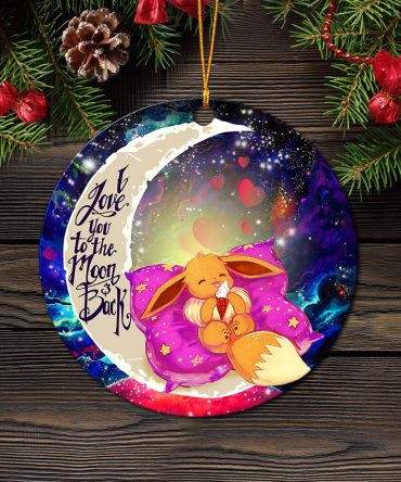 Cute Eevee Pokemon Sleep Night Love You To The Moon Galaxy Ceramic Circle Ornament Perfect Gift For Christmas Holiday