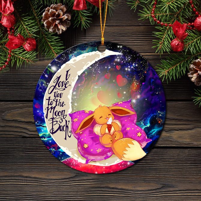 Cute Eevee Pokemon Sleep Night Love You To The Moon Galaxy Ceramic Circle Ornament Perfect Gift For Christmas Holiday