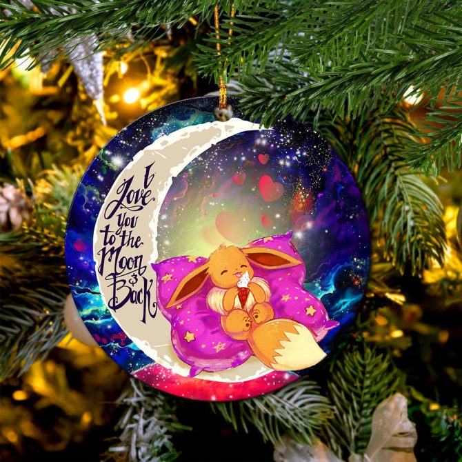 Cute Eevee Pokemon Sleep Night Love You To The Moon Galaxy Ceramic Circle Ornament Perfect Gift For Christmas Holiday - Image 2