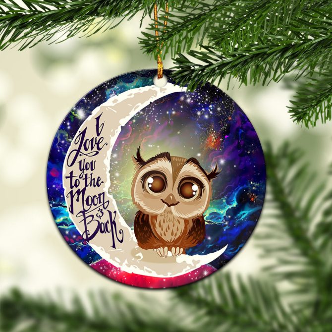 Cute Owl Love You To The Moon Galaxy Ceramic Circle Ornament Perfect Gift For Christmas Holiday