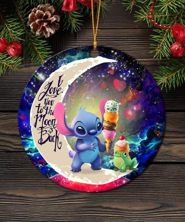 Cute Stitch Frog Icecream Love You To The Moon Galaxy Ceramic Circle Ornament Perfect Gift For Christmas Holiday