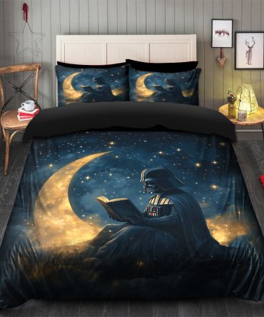 Darth Vader Reading On A Crescent Moon Bedding Set Duvet Cover And 2 Pillowcases