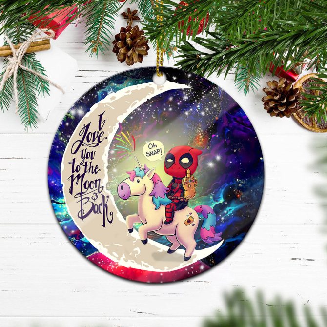 Deadpool Unicorn Love You To The Moon Galaxy Ceramic Circle Ornament Perfect Gift For Christmas Holiday - Image 2