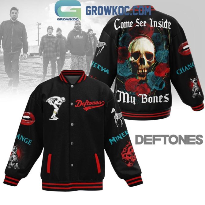 Deftones Varsity Jacket - Skull & Roses Design, Rock Band Merch, Limited Edition