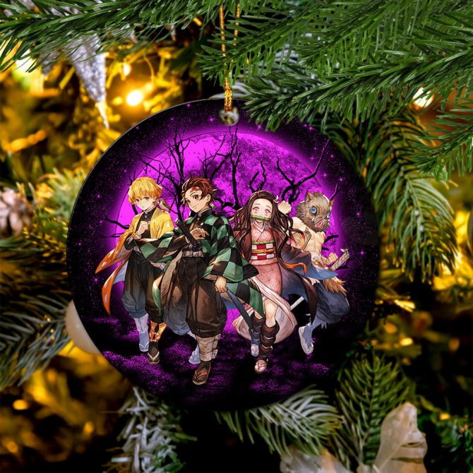 Demon Slayer Team Pink Moonlight Ceramic Circle Ornament Perfect Gift For Christmas Holiday