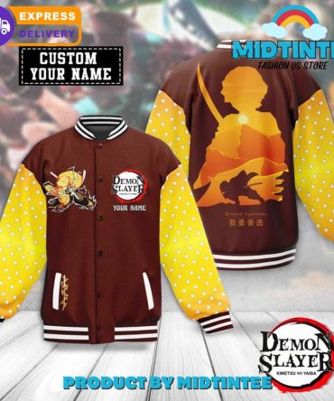 Demon Slayer Zenitsu Agatsuma Custom Name Baseball Jacket