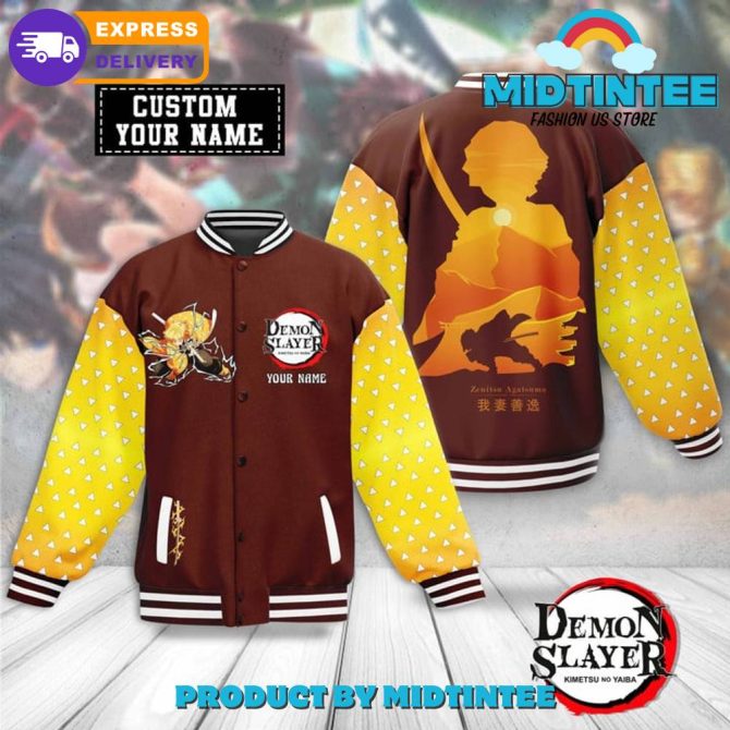 Demon Slayer Zenitsu Agatsuma Custom Name Baseball Jacket