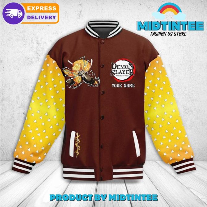 Demon Slayer Zenitsu Agatsuma Custom Name Baseball Jacket - Image 2
